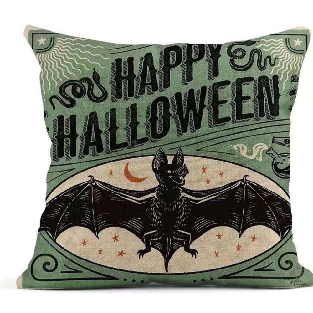 Spooky Halloween Pillow cover with Bat Design